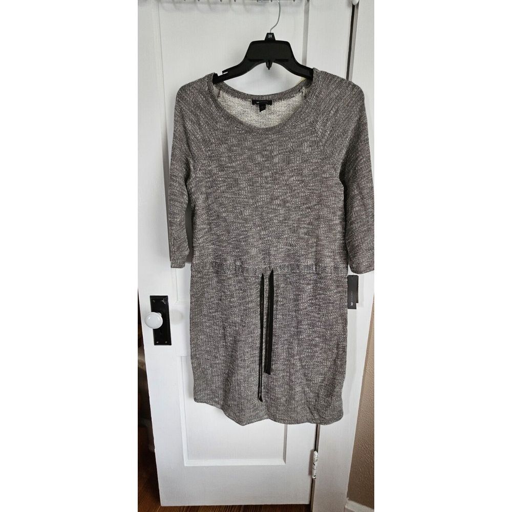 AB Studio Women's 3/4 Sleeve atheleisure Dress /Waist Tie cotton Large Black
